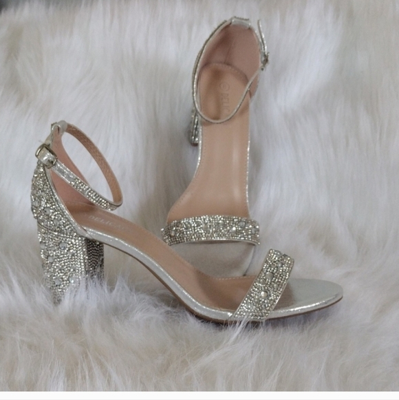Silver beaded Rhinestone 3 inch Bling Glitter Party Modern Strappy heels size 10 - Picture 9 of 11